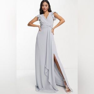 London label TFNC flutter sleeve maxi dress light grey